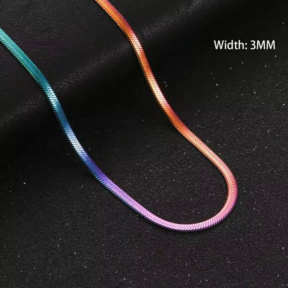 NWT Titanium Rainbow Stainless Steel 3mm Herringbone Snake Chain 18” - Picture 2 of 13